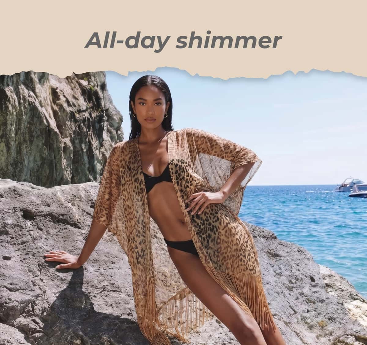 All-day shimmer - Shop Lurex Animal Print Fringe Hem Fishnet Swim Cover Up