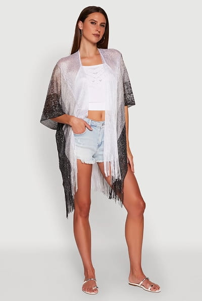 Shop Trendy Fringe Hem Ombre Lurex Cover Up