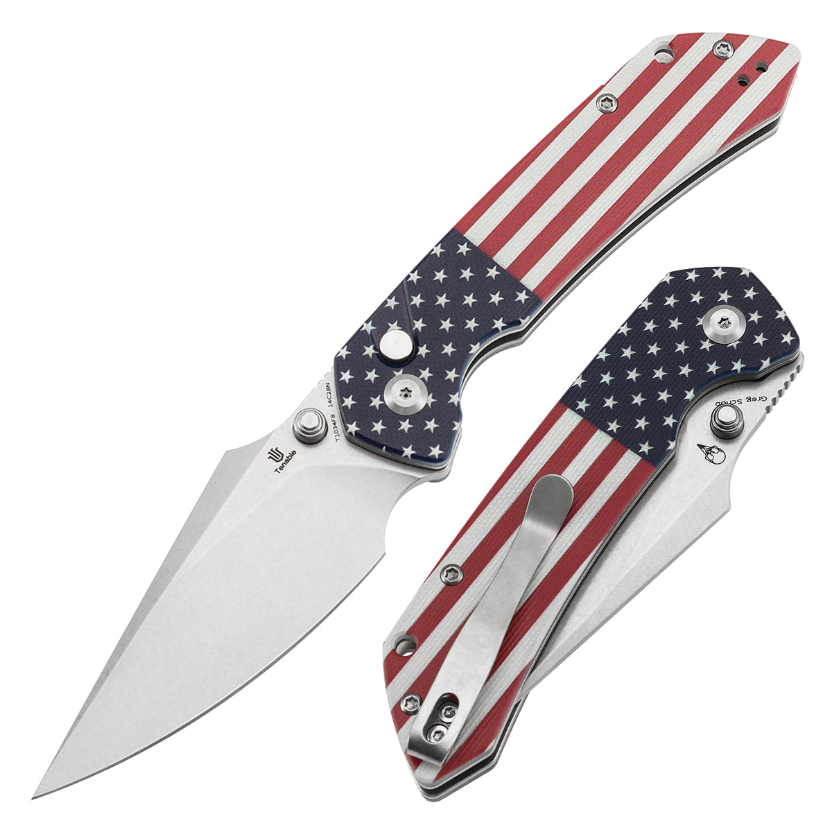 Image of KANSEPT FENRIR T1034F8 KNIFE 3.45" 14C28N STONEWASH BLADE FLAG PRINT JADE G10 HANDLE