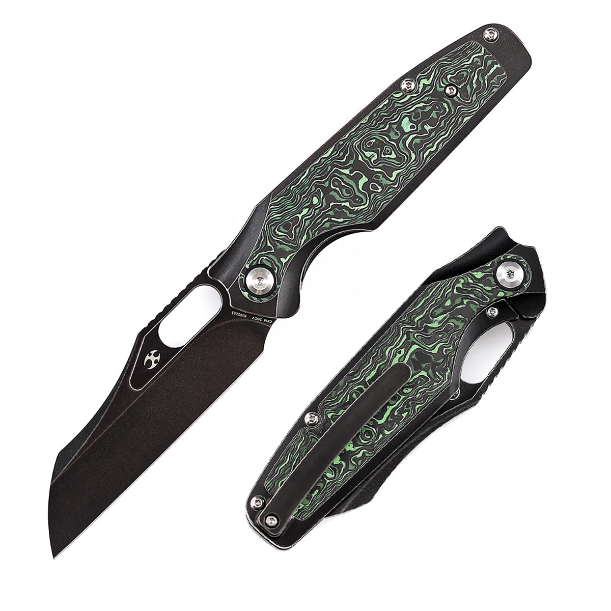 Image of KANSEPT TUCKAMORE K1052A3 KNIFE 3.54" CPM-20CV BLACKWASH BLADE BLACK STONEWASHED TI AND GREEN CARBON FIBER HANDLE