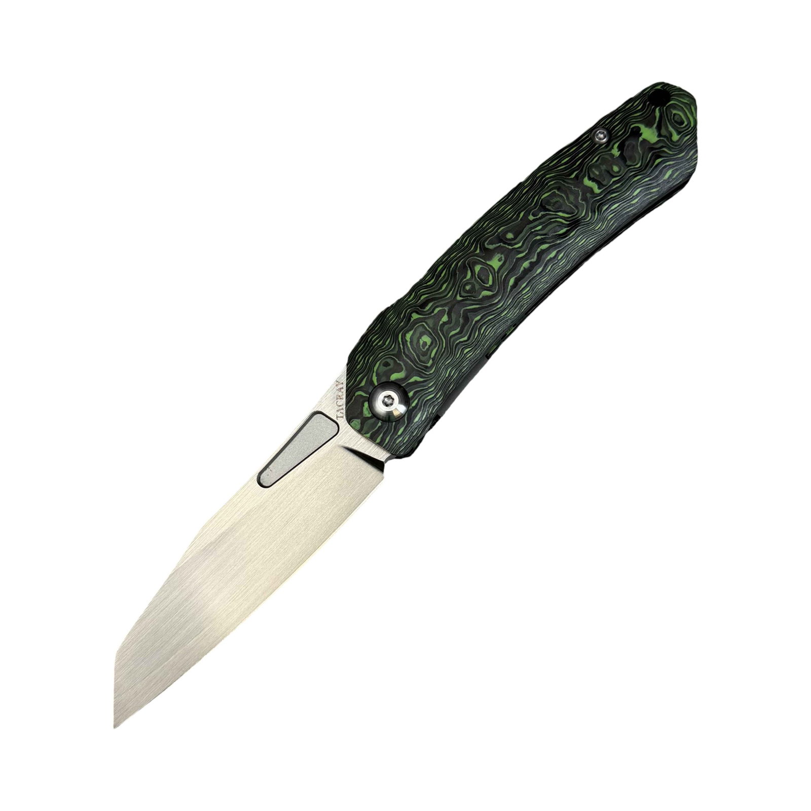 Image of TACRAY DRZ01 FOLDING KNIFE ZDP-189 66 HRC SATIN BLADE FAT CARBON HANDLE LINER LOCK - Green/CF
