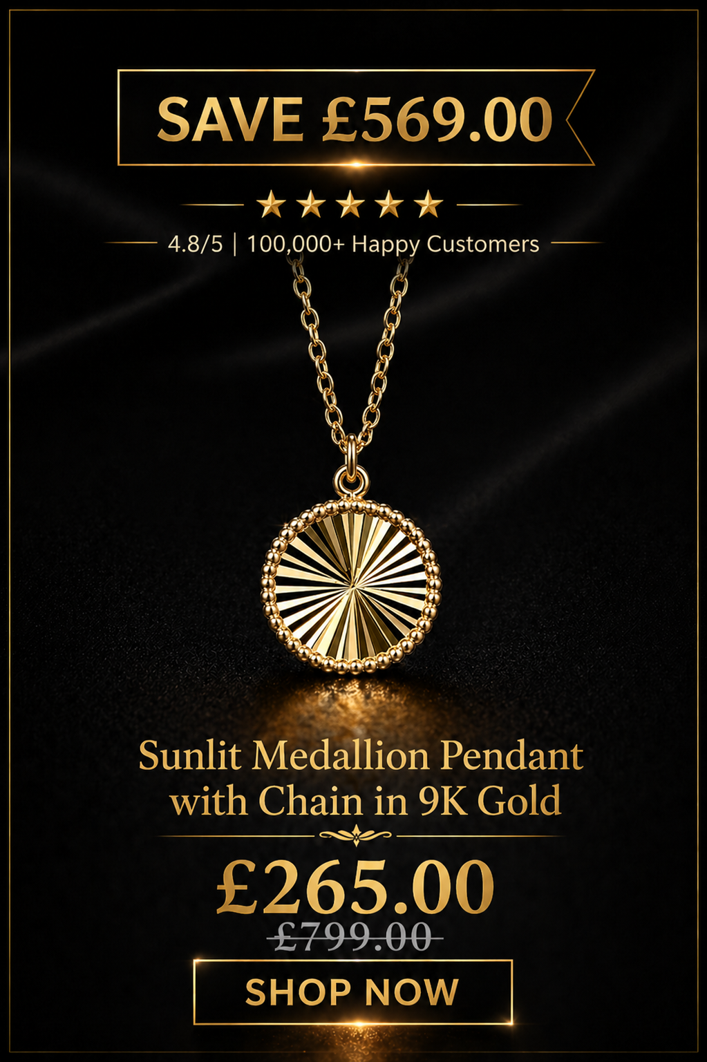 Gold Essential Sunlit Medallion Pendant with Chain in 9K Gold