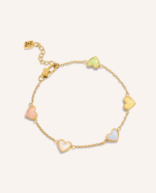 Multi Pastel Mini Hearts Bracelet (Gold)