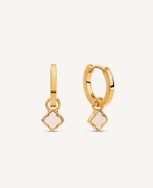 Fine Mini Pearl Clover Huggie Earrings (Gold)