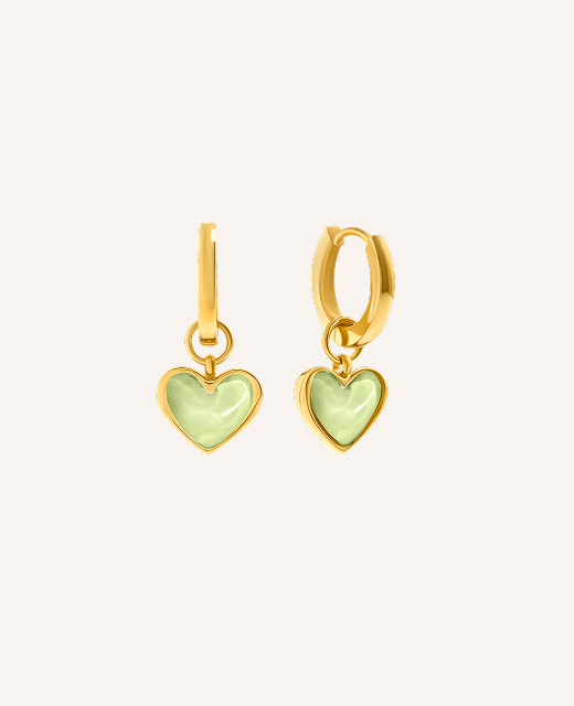 Mint Green Quartz Heart Huggie Earrings (Gold)