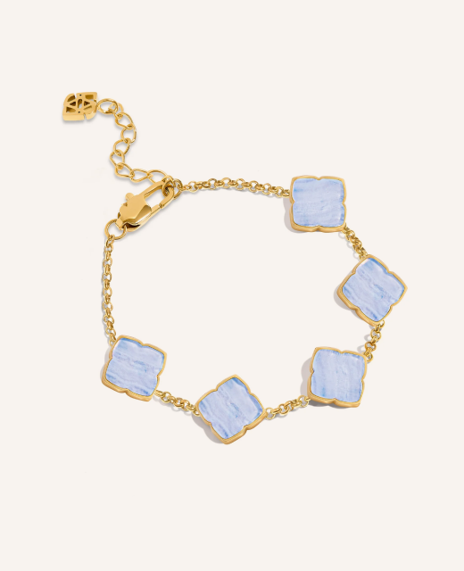 Blue Lace Agate Clover Bracelet (Gold)