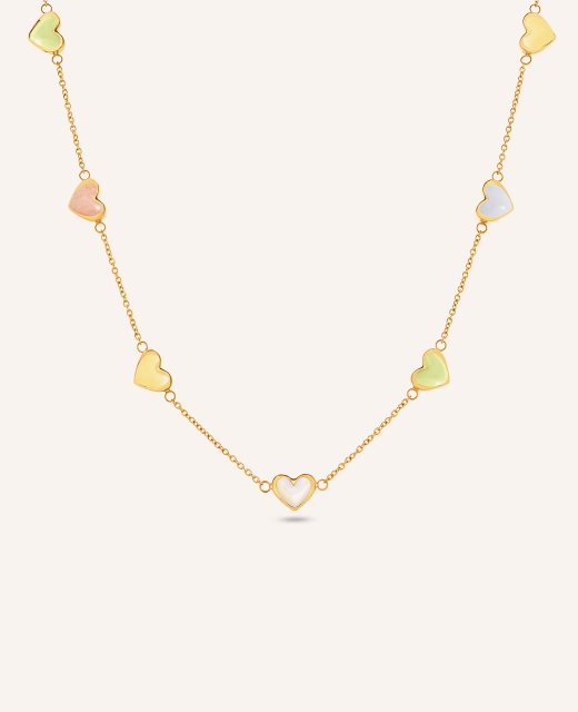 Multi Pastel Mini Hearts Necklace (Gold)