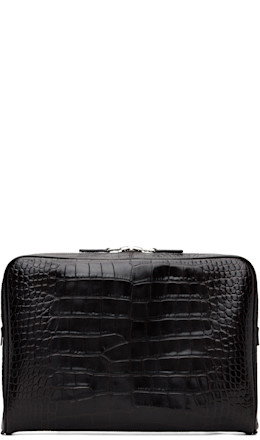 Brown Shiny Printed Croc Minimal Laptop Pouch - TOM FORD