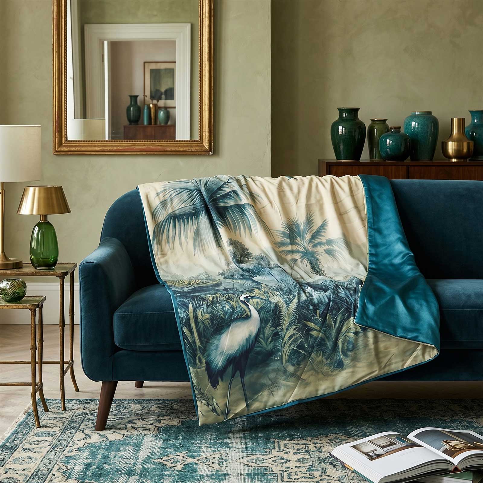 Image of Blue Palm Sepia Throw, 130 x 170cm