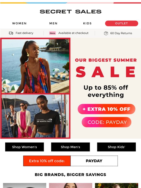 Up to 85% Off Your Summer Payday Sale