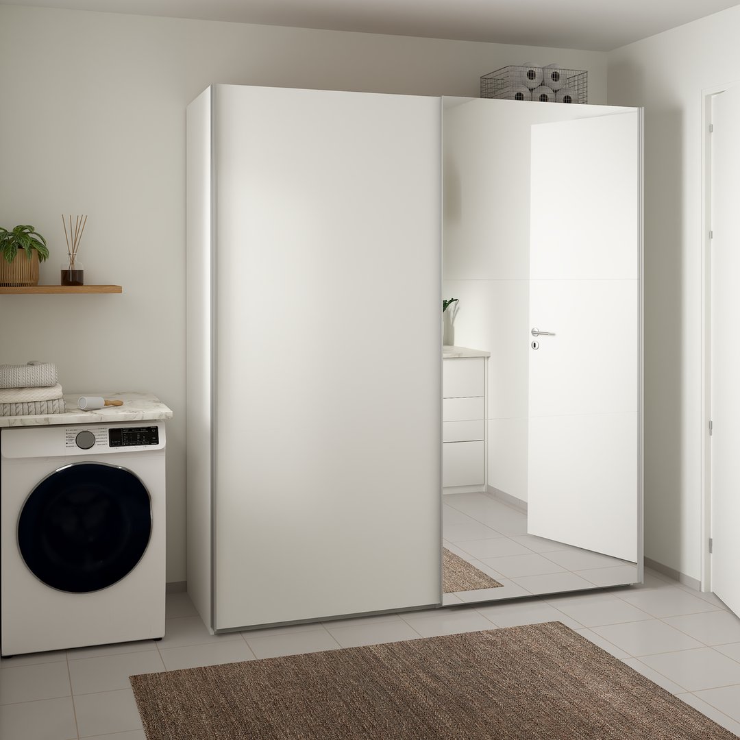 Lind nest skyvedørsgarderobe 200x220x67cm hvit med speil