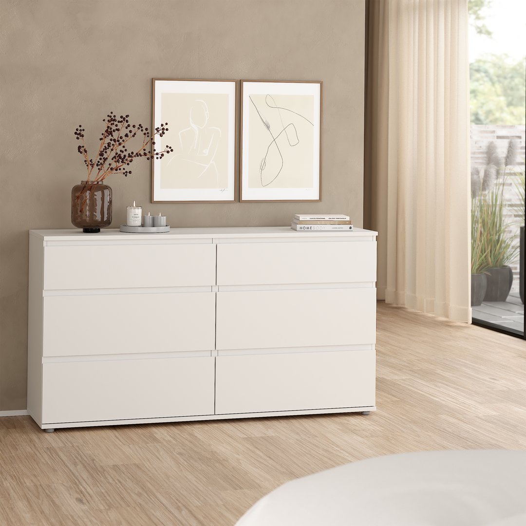 Tvilum nova kommode hvit 6 skuffer 153x40x84