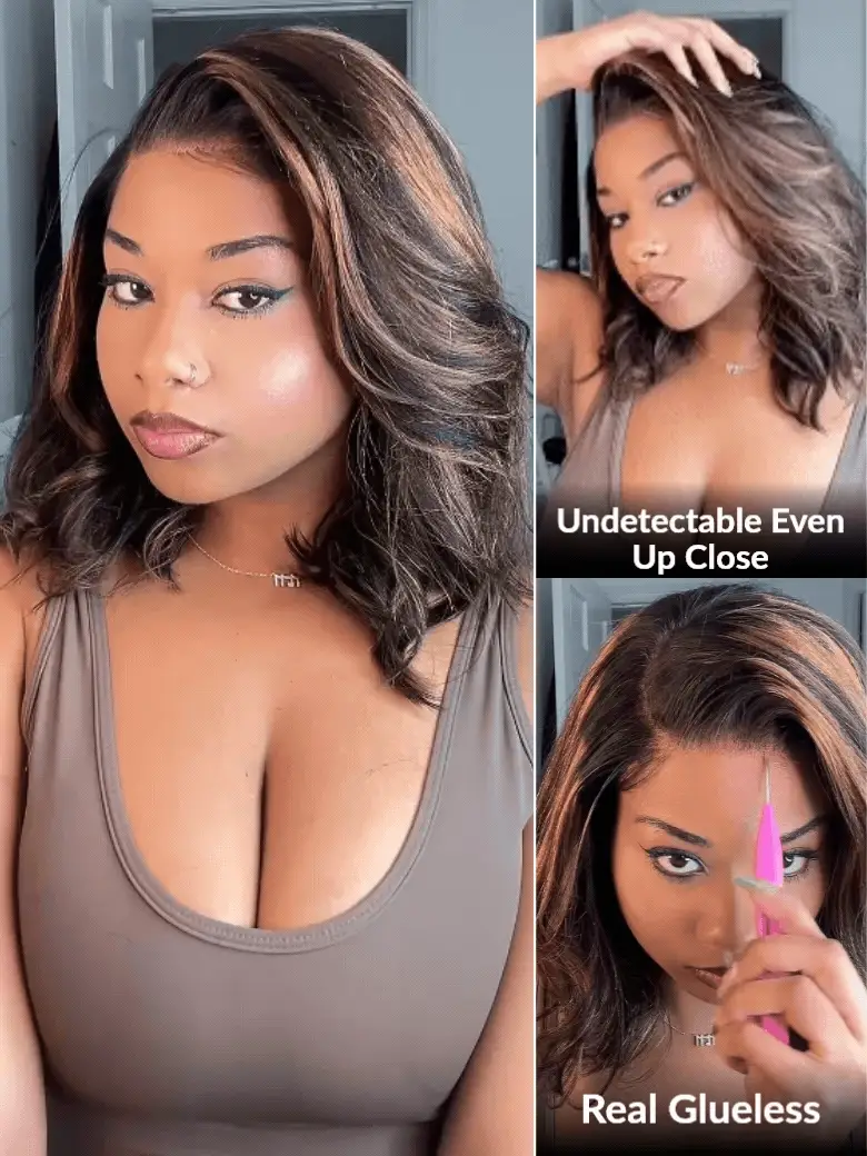 Sunber 7x5 Pre Cut Golden Brown Highlights Yaki Straight Lace Closure Wig With Invisi Drawstring