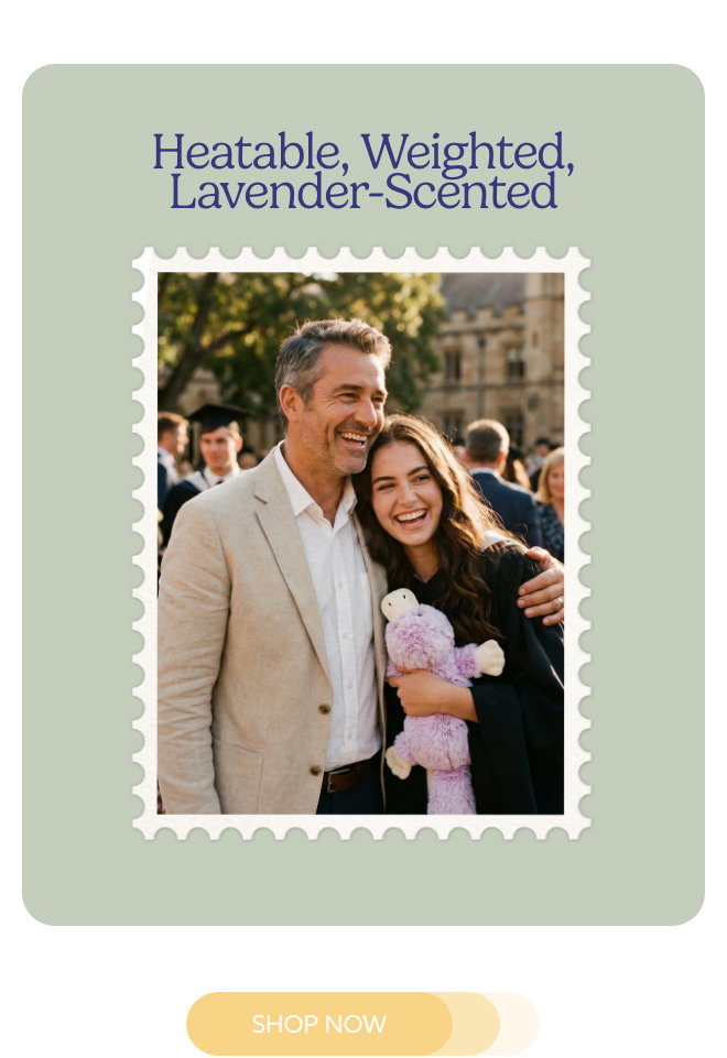 Dad and Daughter with Platypus Warmies at graduation. Shop now.