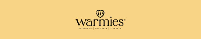 Warmies logo on yellow. Shop Now.