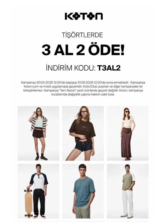Tişörtlerde 3 AL 2 ÖDE!