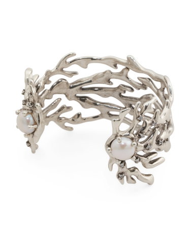 Silver White Pearl Shea Statement Cuff Bracelet