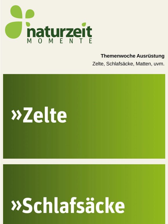 Schlafsäcke, Matten, Zelte, uvm - Jetzt bei naturzeit