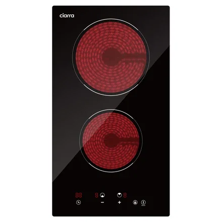 Ciarra Placa vitrocerámica empotrable de 29 cm con 2 zonas, control táctil, bloqueo para niños, placa eléctrica de 3000 W, CRGDBCH302T-OW