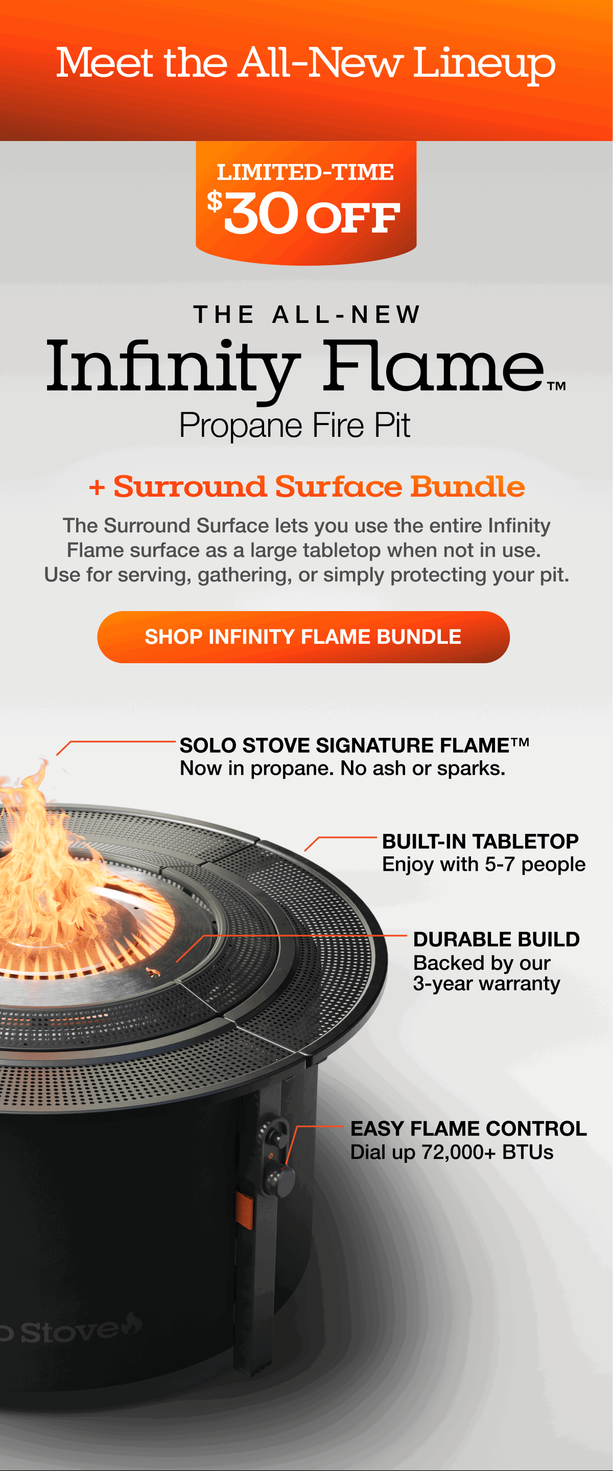 Infinity Flame Propane Fire Pit + Surround Surface