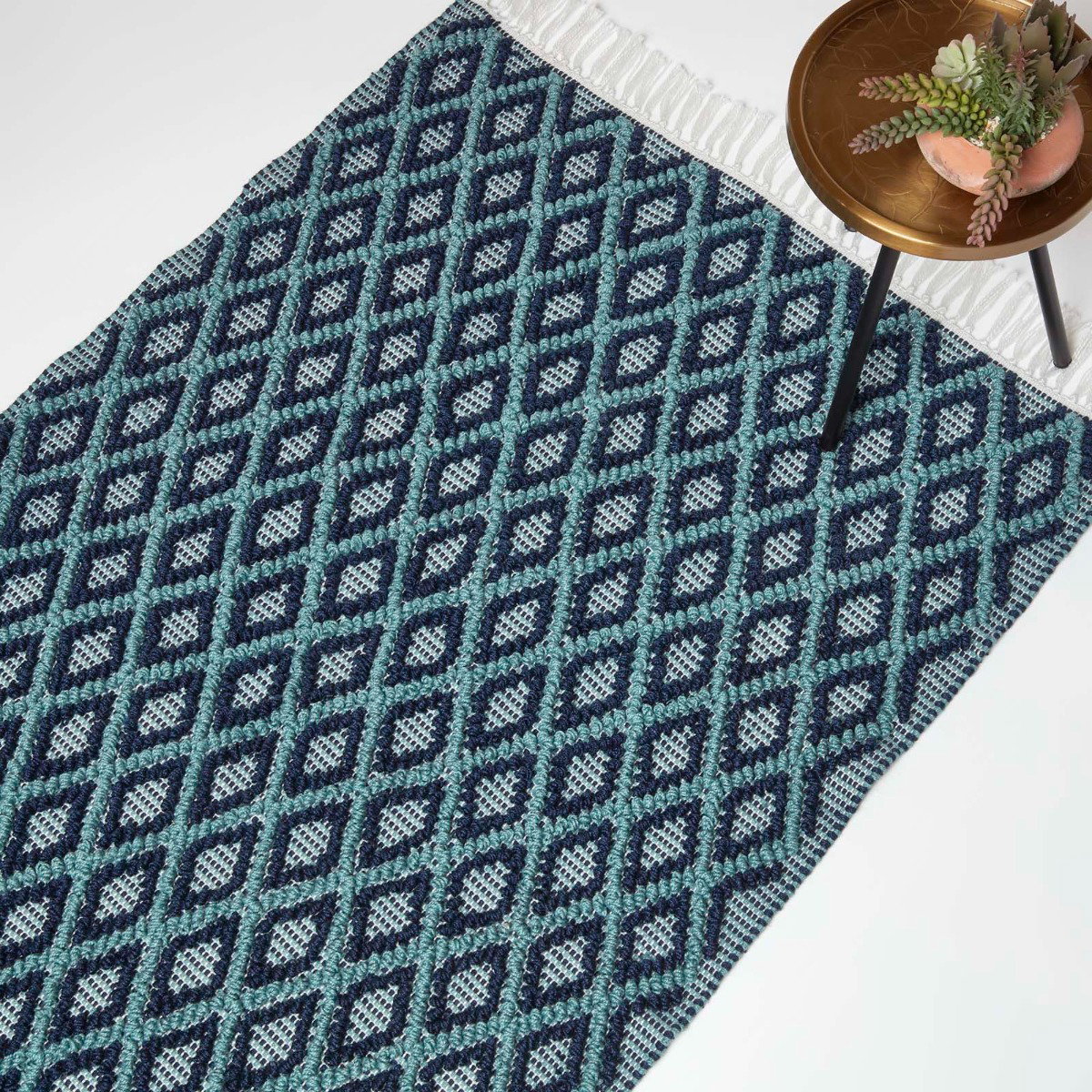 Image of Tula Handwoven Teal & Navy Textured Rug, 90 x 150 cm