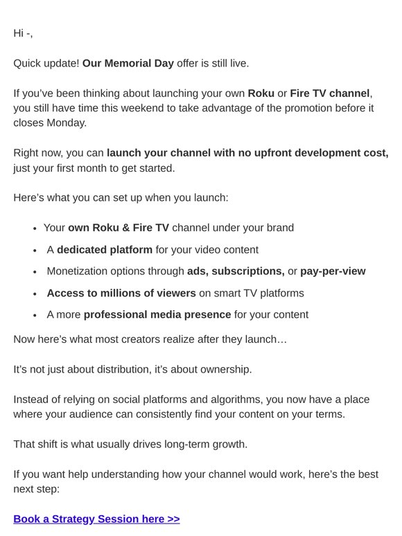 Memorial Day Update: Your TV Channel Offer Is Still Active