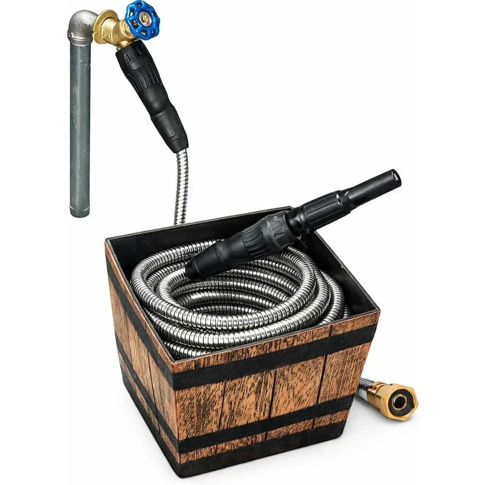 Image of 40' Metal Garden Hose w/Hose Bucket