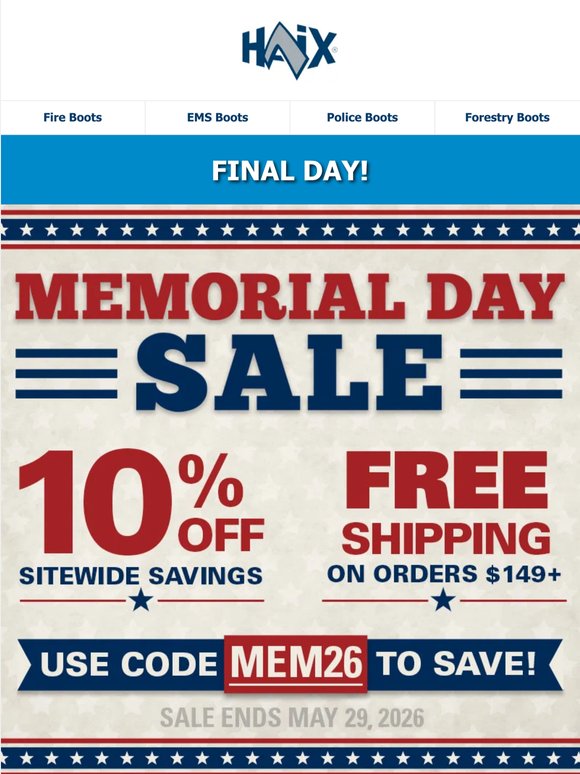 FINAL DAY for FREE UPS Shipping* + 10% OFF!