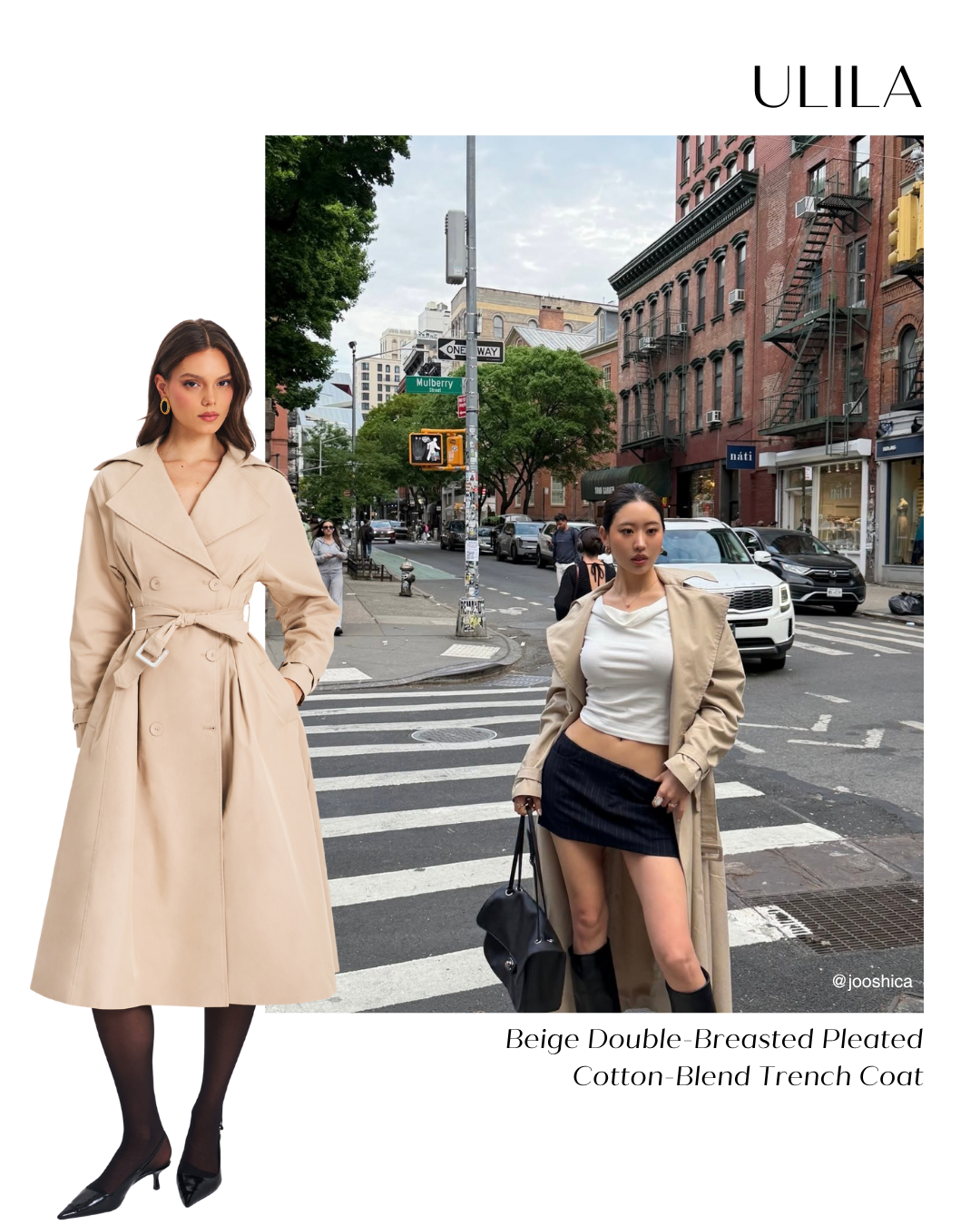 Ulila Beige Double-Breasted Pleated Cotton-Blend Trench Coat