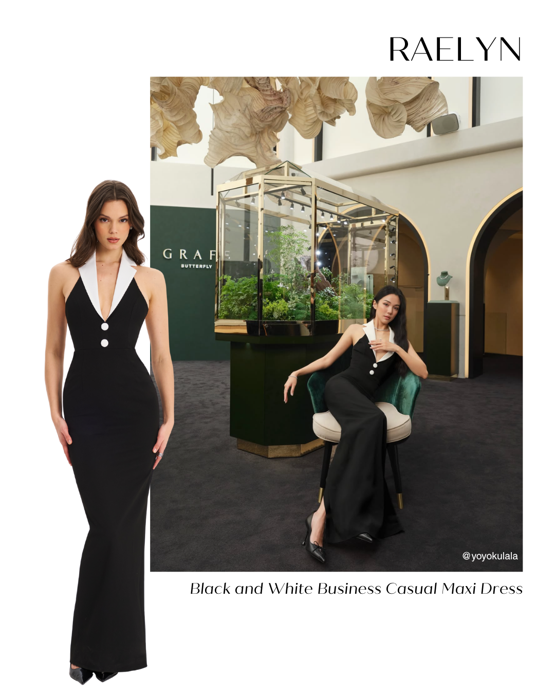 Raelyn Black and White Business Casual Maxi Dress