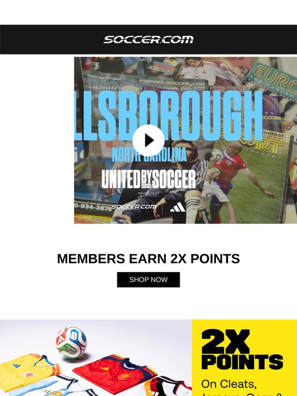 Earn 2X points on cleats, jerseys, gear & accessories 🤑