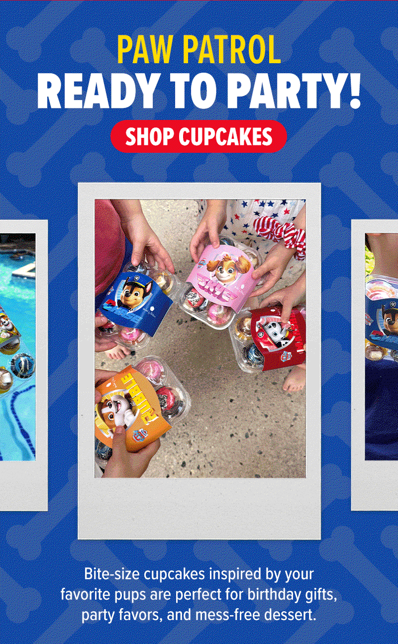 PAW PATROL: Ready to party! Bite-size cupcakes inspired by your favorite pups are perfect for birthday gifts, party favors, and mess-free dessert. Shop cupcakes now!