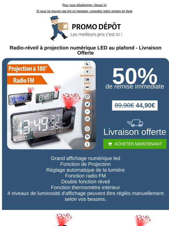 Decouvrez notre Radio-réveil à projection numérique LED au plafond - Livraison Offerte