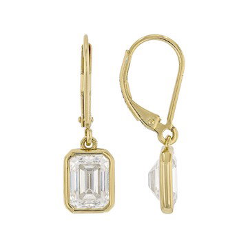 Emerald Cut Moissanite 14k Yellow Gold Over Silver Solitaire Earrings 3.50ctw DEW.