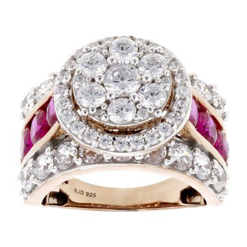Red And White Cubic Zirconia 18k Rose Gold Over Sterling Silver Ring 7.00ctw