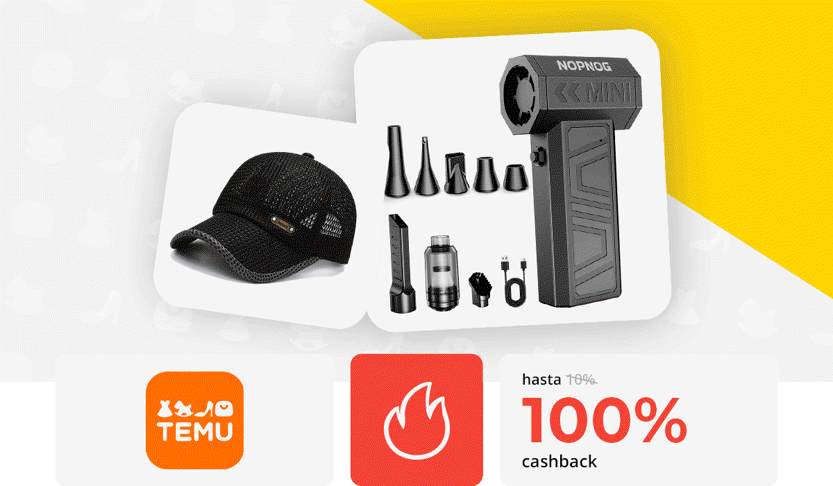 hasta 100% de supercashback Temu