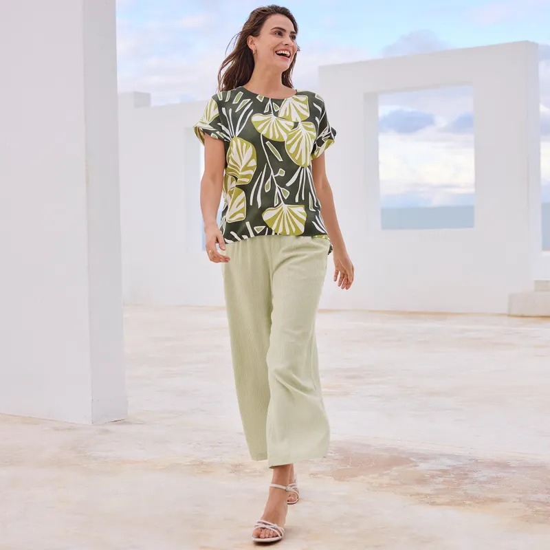 Damen-Hose aus Viskose-Leinen-Mix