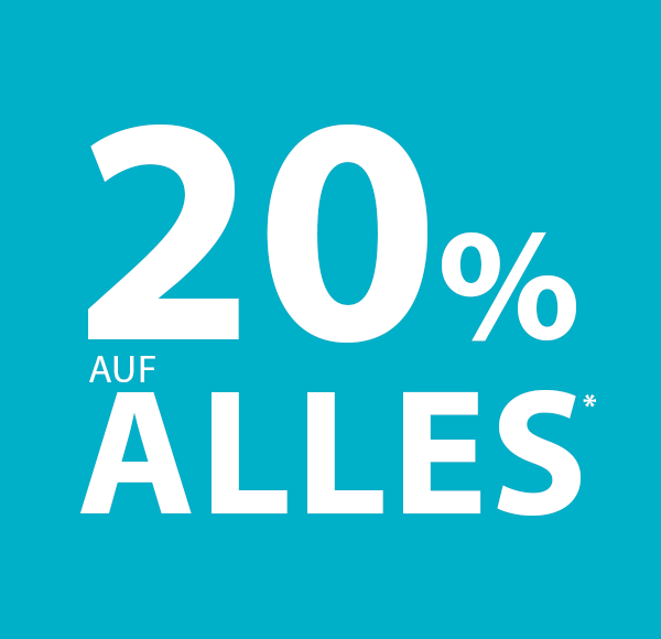 Rabatt-Grafik, weißer Text auf blauem Hintergrund, Vorderansicht