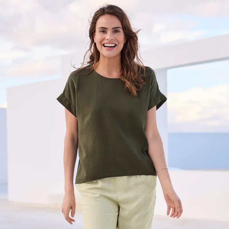 Damen-Bluse aus Vikose-Leinen-Mix