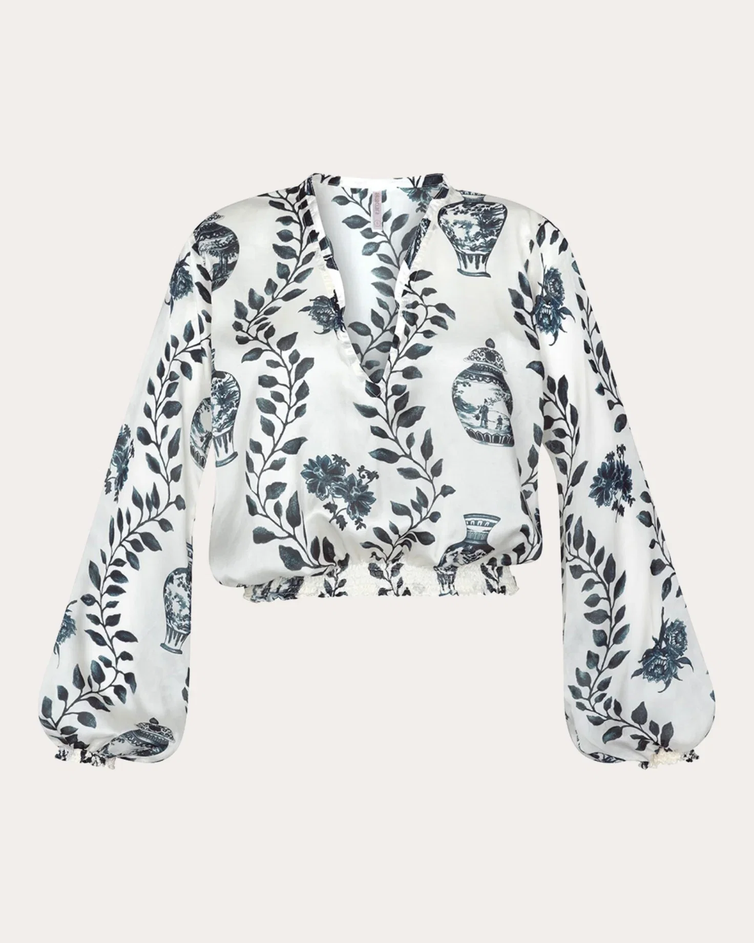 Dynastie Royale Smocked V-Neck Blouse