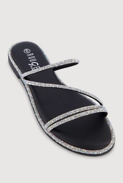 Shop Rhinestone Embellished Strappy Slide Sandals