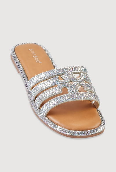 Shop Rhinestone Embellished Cutout Band Slide Sandals