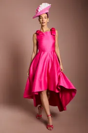 Lisa Tan Bow Shoulder Satin Midi Dress