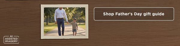 Dad teaches son to ride his bike, text says, "For the moments you share together", button says, "Shop the Father's Day gift guide"