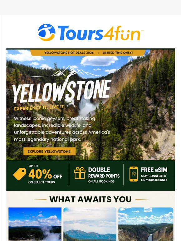 🌄 Yellowstone Hot Deals: Save Up to 40%