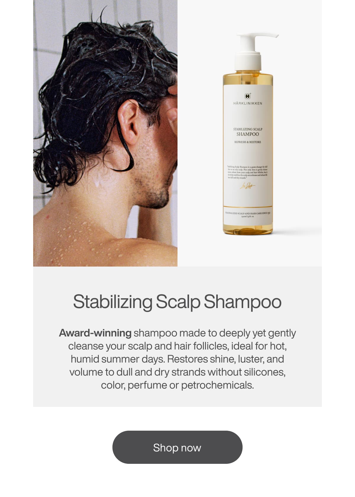 Stabilizing Scalp Shampoo: Award-winning shampoo made to deeply yet gently cleanse your scalp and hair follicles, especially ideal for hot, humid summer days. Restores shine, luster, and volume to dull and dry strands. | [SHOP NOW]