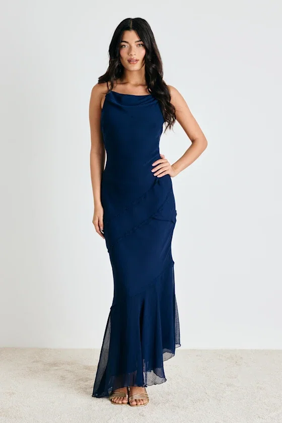 Image of Lanista Navy Strappy Asymmetrical Maxi Dress