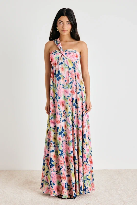 Image of Georgianna Pink Multi Floral Plisse Maxi Dress