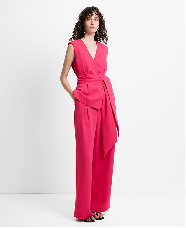 Tiana Self Tie V-Neck Pink Waistcoat