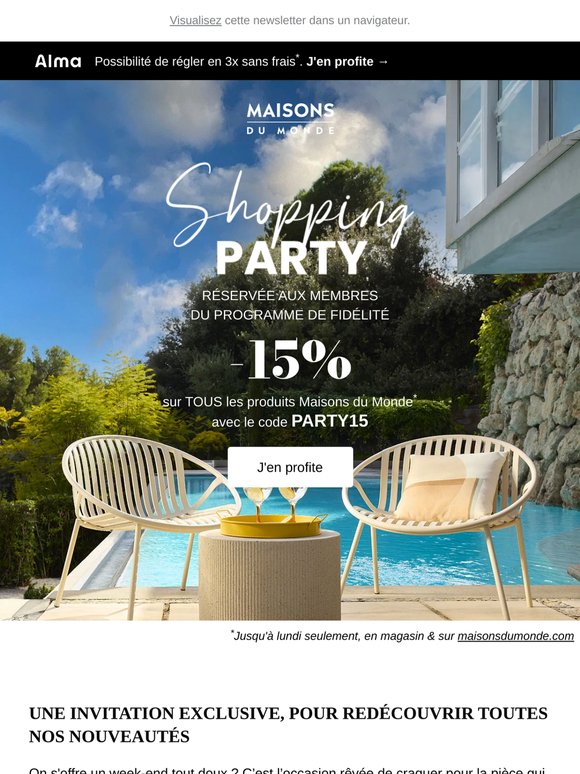 Shopping Party : -15% sur TOUT, seulement jusqu'à lundi